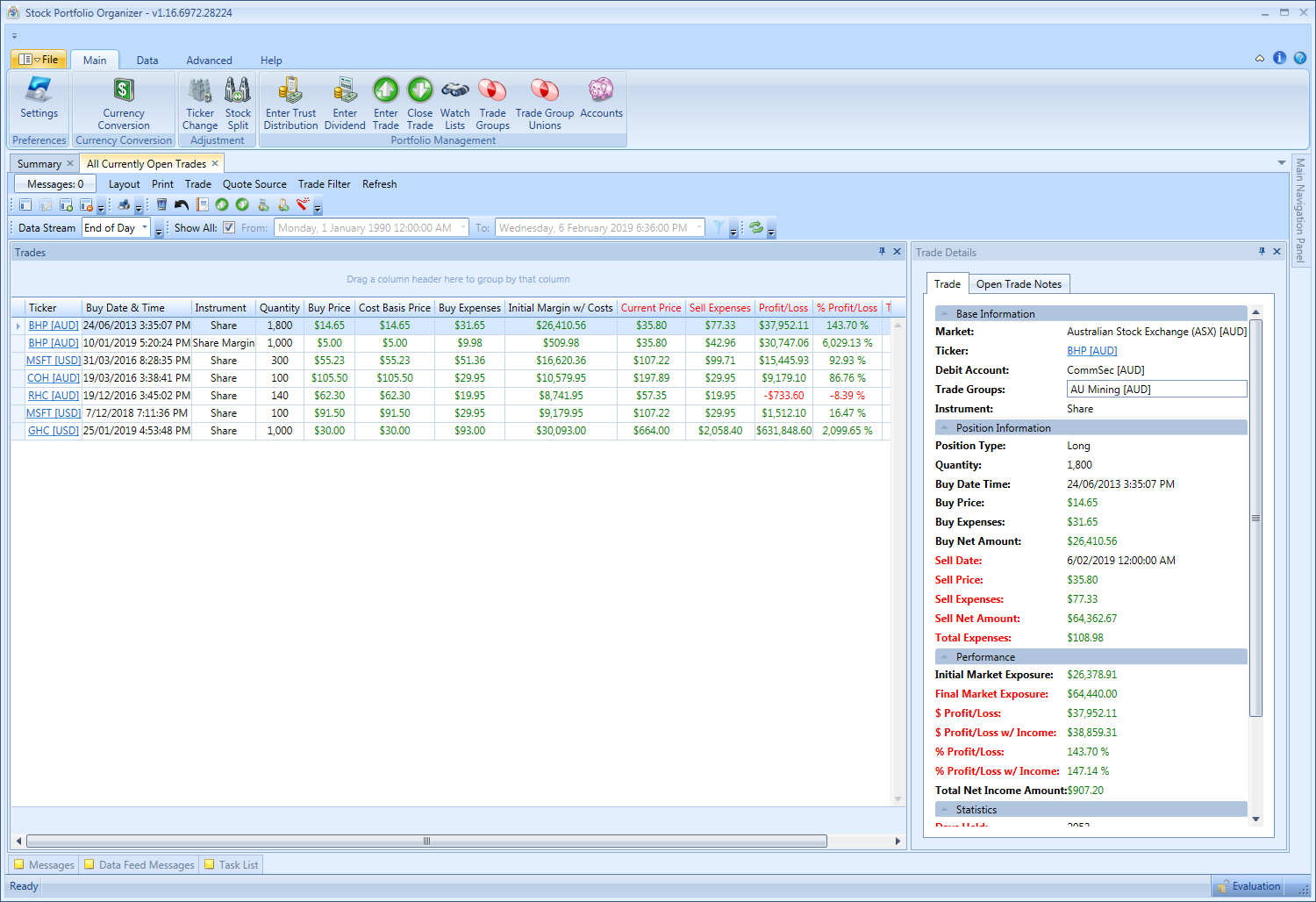 All Currently Open Trades View