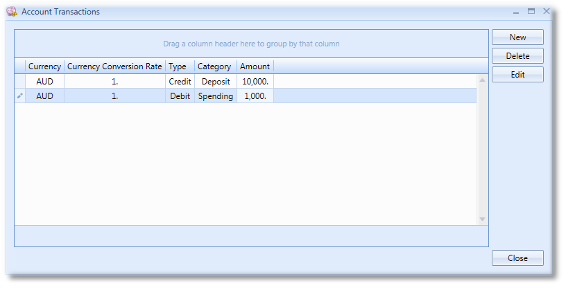 Account Transactions Window