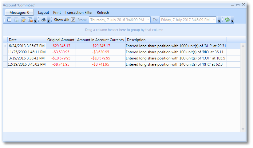 Account Transactions View