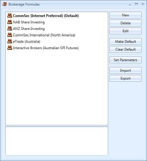 Brokerage Formulas Window | Stock Portfolio Organizer