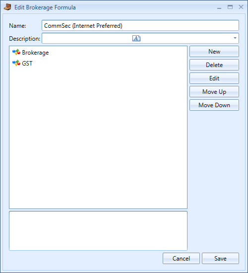 Edit Brokerage Formula Window