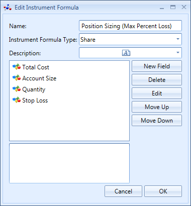 Edit Instrument Formula Window