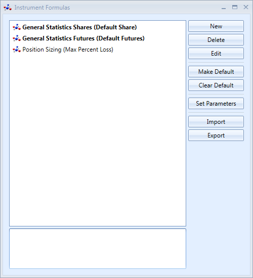 Instrument Formulas Window