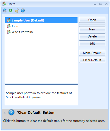 List of users in Stock Portfolio Organizer