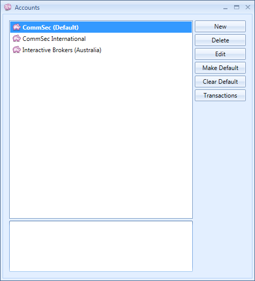 Accounts Window | Stock Portfolio Organizer