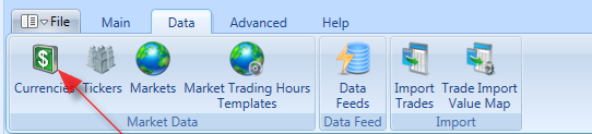 Currencies Toolbar Item In Main Window | Stock Portfolio Organizer