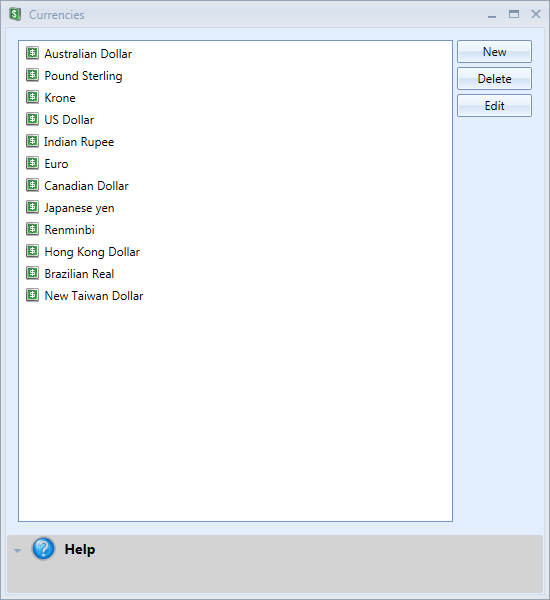 Currencies Window | Stock Portfolio Organizer