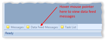 Data Feed Messages Tab Location In Main Window | Stock Portfolio Organizer