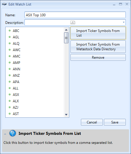 Edit Watch List Window | Stock Portfolio Organizer