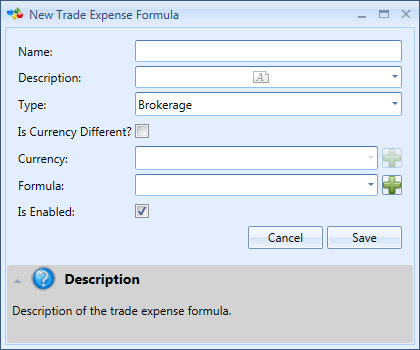 New Trade Expense Formula Window | Stock Portfolio Organizer