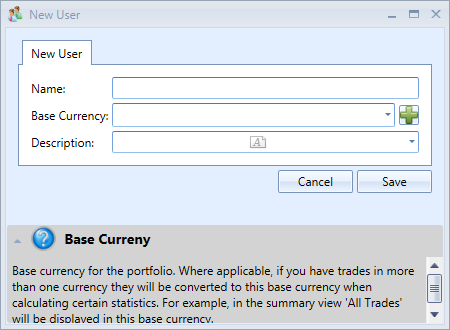 New User Window | Stock Portfolio Organizer