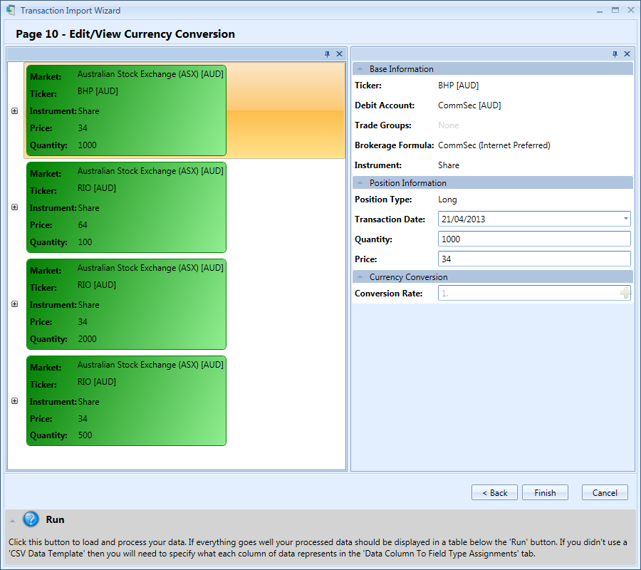 Transaction Import Wizard Window Page 10 | Stock Portfolio Organizer