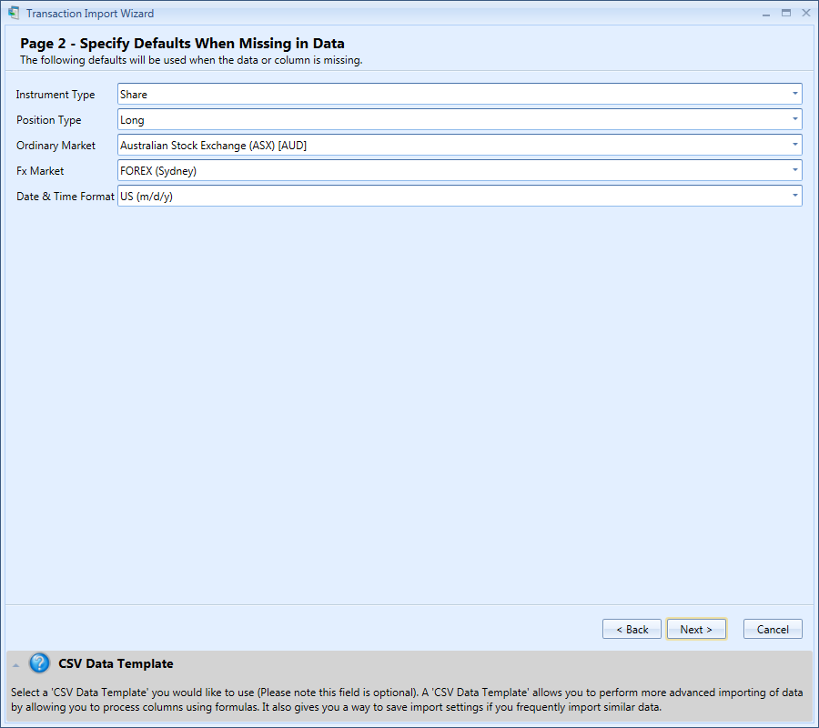 Transaction Import Wizard Window Page 2 | Stock Portfolio Organizer