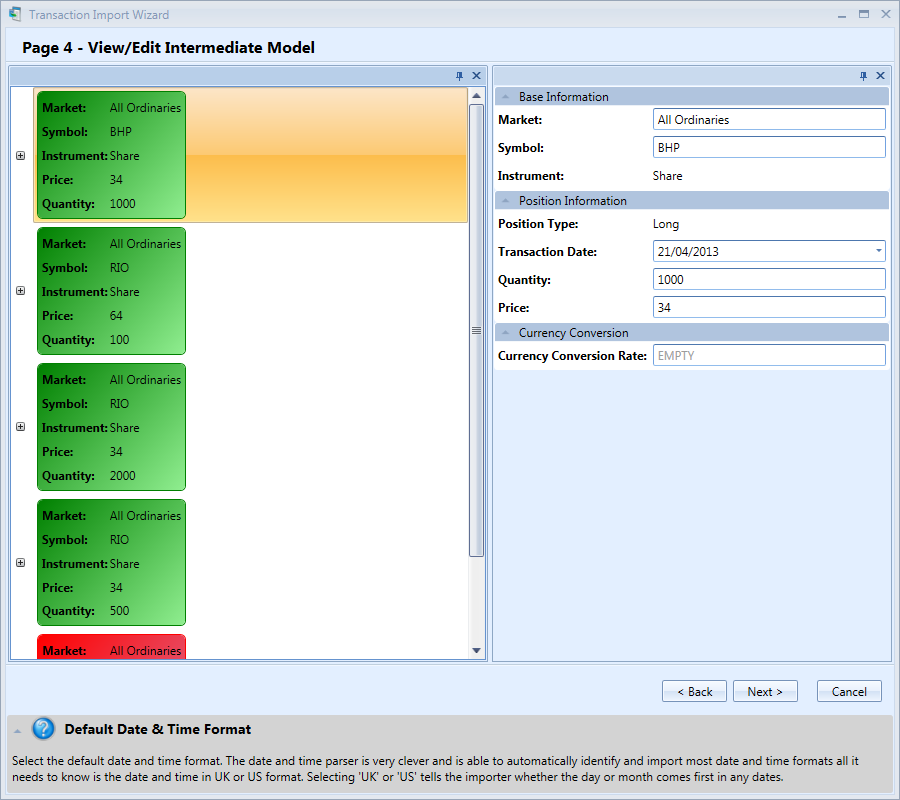 Transaction Import Wizard Window Page 4 | Stock Portfolio Organizer