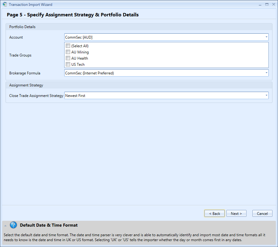 Transaction Import Wizard Window Page 5 | Stock Portfolio Organizer