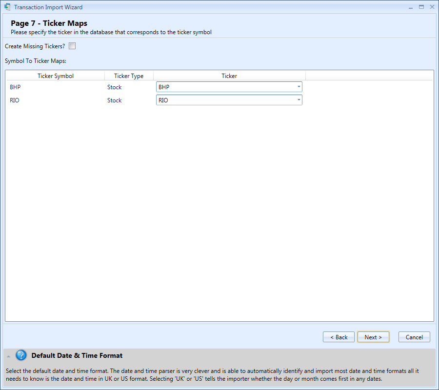 Transaction Import Wizard Window Page 7 | Stock Portfolio Organizer