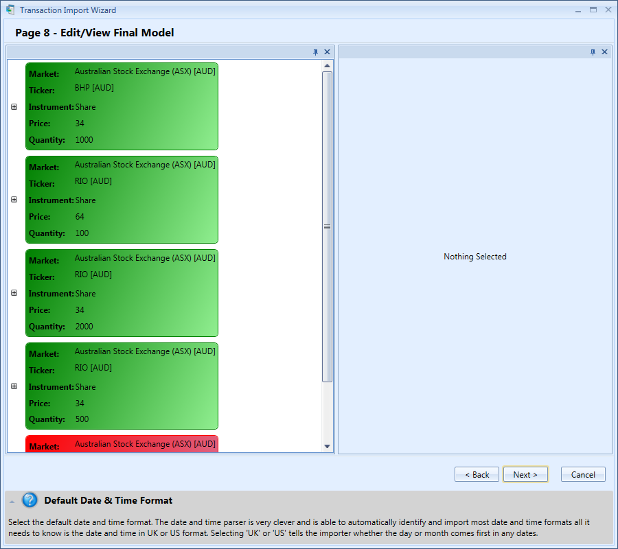 Transaction Import Wizard Window Page 8 | Stock Portfolio Organizer