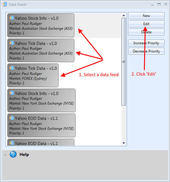 Data Feeds Window How To Edit Settings | Stock Portfolio Organizer