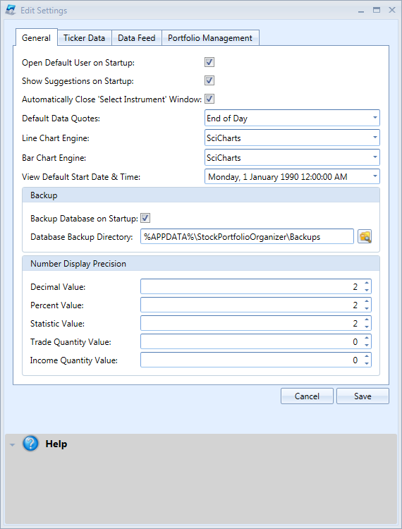 Edit Application Settings Window | Stock Portfolio Organizer