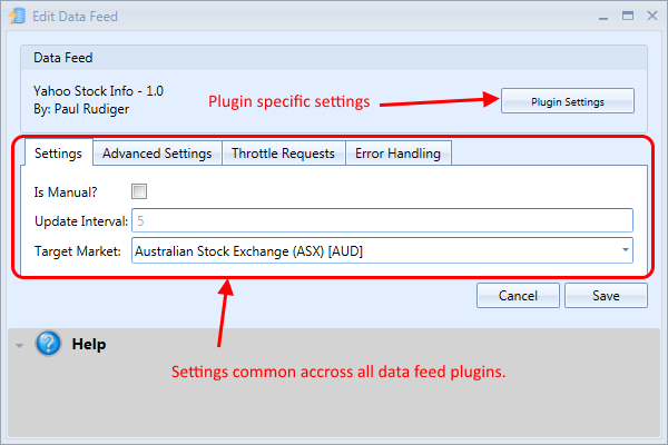 Edit Data Feed Window Annotations | Stock Portfolio Organizer