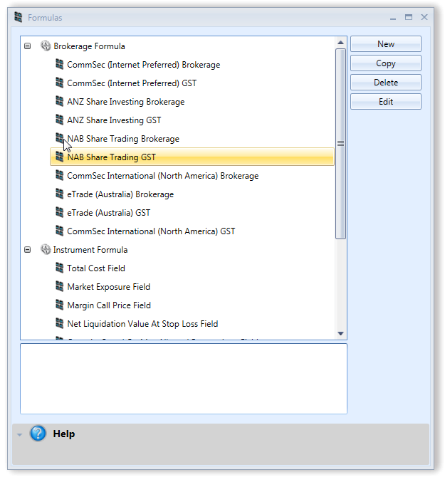 Formulas Window | Stock Portfolio Organizer