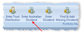 Main Menu Dividends Toolbar Item Highlighted | Stock Portfolio Organizer