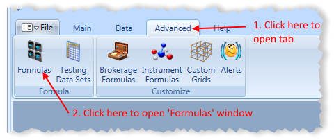 Main Menu Formulas Toolbar Item Highlighted | Stock Portfolio Organizer