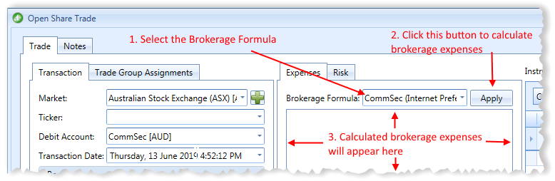 New Open Share Trade Window With Brokerage Formulas Explained | Stock Portfolio Organizer