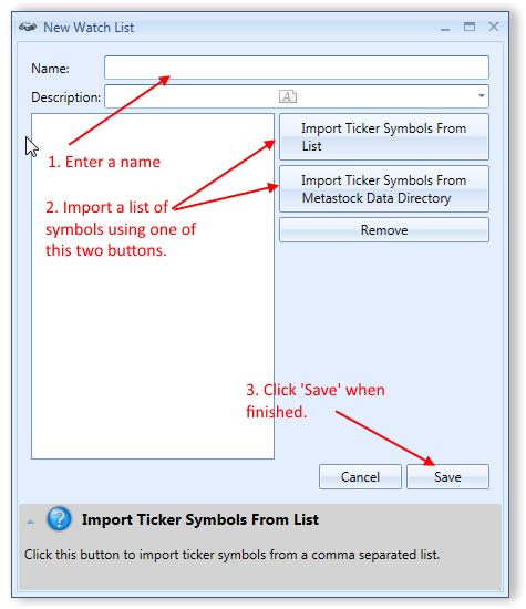 New Watchlist Window Annotated | Stock Portfolio Organizer