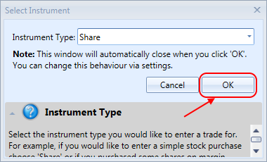 Select Instrument Window | Stock Portfolio Organizer