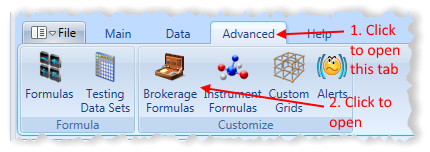 Main Menu Advanced Tab With Brokerage Formulas Highlighted | Stock Portfolio Organizer