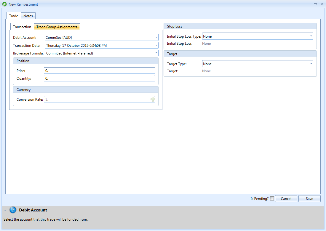 New Re-Investment Window | Stock Portfolio Organizer